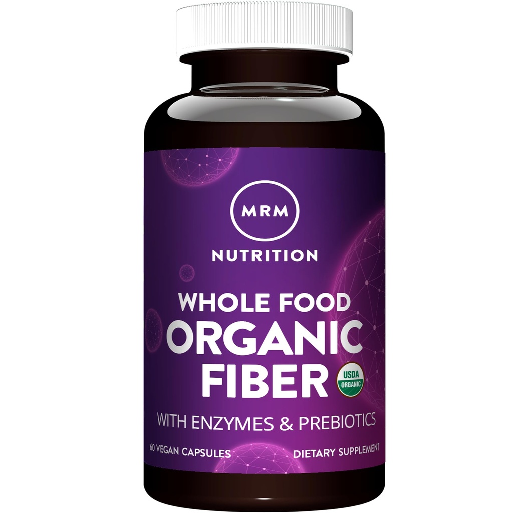 MRM Whole Food Organic Fiber Capsules - for Women & Men - USDA Organic Soluble & Insoluble Fiber Blend - With Prebiotics and Enzymes, Supports Microbiome Health - Vegan & Gluten-Free - 20 Servings
