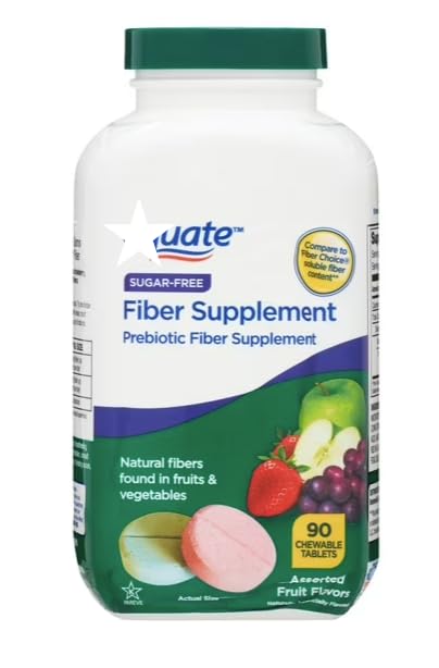 Daily Fiber Supplement Chewable Tablets – 90 Count, Sugar-Free Chews for Women and Men, High Fiber Content, Assorted Fruit Flavors, Chewable Tablets for Adults. (Pack of 1)
