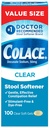 Colace Clear Stool Softener for Gentle Effective Constipation Relief, #1 Doctor Recommended Stool Softener Brand, Dye Free, 50 mg Docusate Capsules, 100 Count
