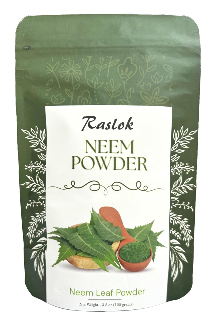 Raslok Neem Powder |100% Pure and Natural Neem Powder | Very Bitter Neem Supplement for Skin,Hair and Detox (3.52 oz)