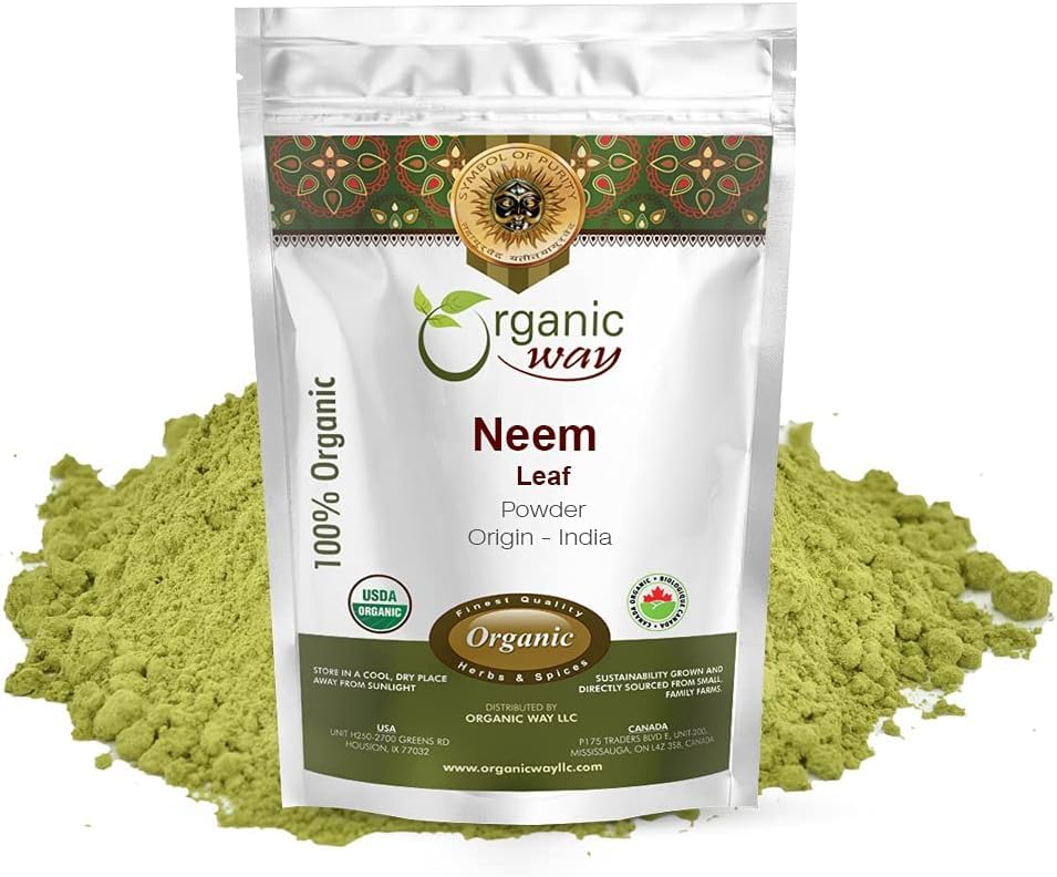 Organic Way Neem Leaf Powder - Pure, Fresh & Vegan | European Wild-Harvest | Organic & Kosher Certified | Non GMO & Gluten Free | USDA Certified | Origin - India (4 Oz (Pack of 1))