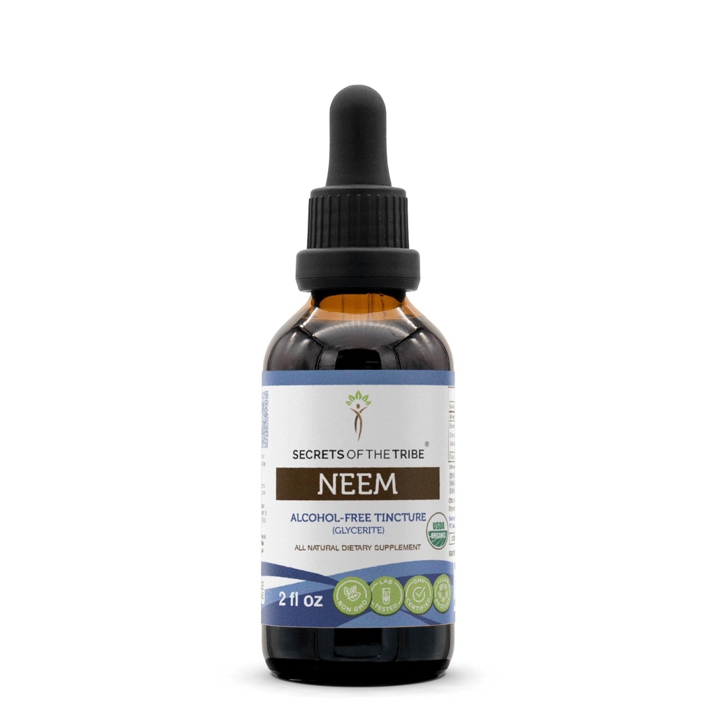Secrets of the Tribe Neem USDA Organic | Alcohol-Free Extract, High-Potency Herbal Drops | Made from 100% Certified Organic Neem (Azadirachta Indica) Dried Leaf (2 oz)
