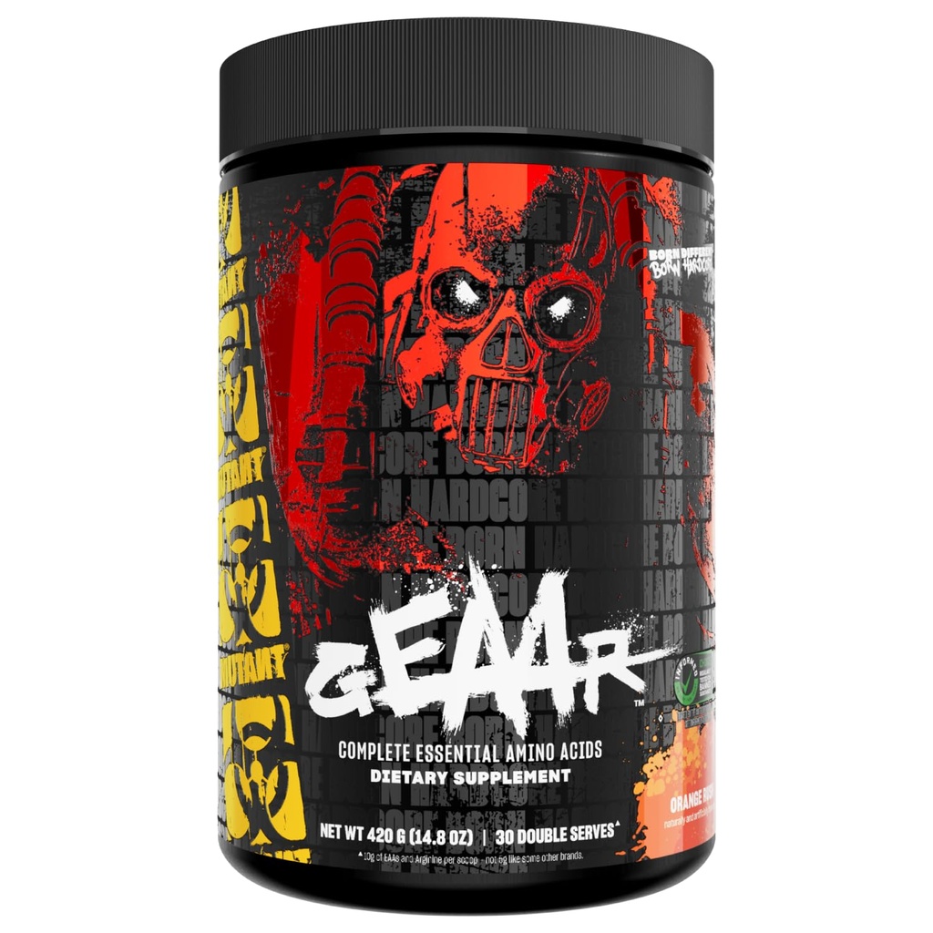 Mutant GEAAR - 9.4g of EAA Powder + Arginine, 7g BCAAs, 4g Leucine, Electrolytes, Coconut Water, 30 Servings (Orange Rush)