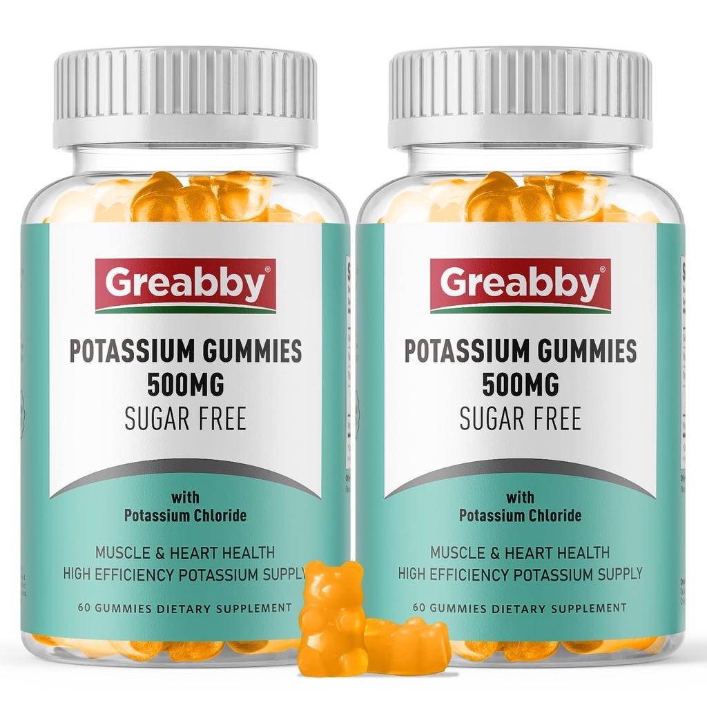 Potassium Gummies, Potassium Chloride 500mg for Adults, Sugar-Free Potassium Supplement, Muscle Relief & Heart Health for Women Men, Electrolyte Balance, Efficient Potassium Supply, 120 Servings