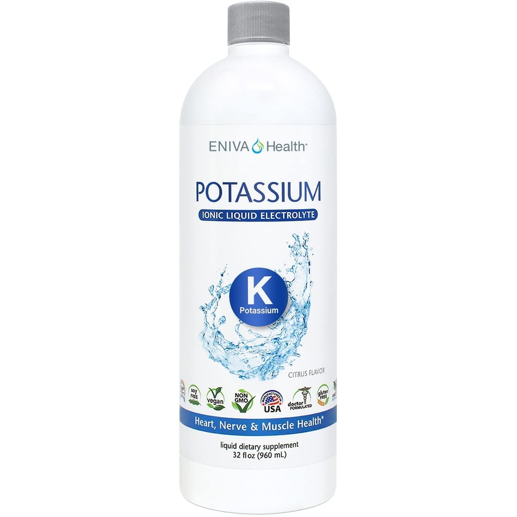 Eniva Health - Liquid Ionic Potassium Supplement for Electrolyte Replacement and Metabolic Support | 600 MG | Gluten-Free, Sugar-Free and Keto-Friendly | Dietary Supplement (32oz) - 32 Servings