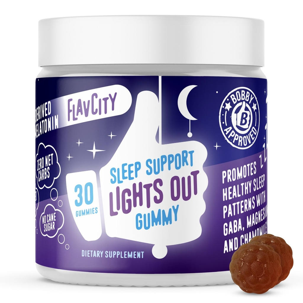 FlavCity Melatonin Sleep Gummies for Adults, Lights Out Gummy - Chewable Sleep Support Supplement with Plant-based GABA, Magnesium & Χαμομήλι για Βαθύ & Ξεκούραστο Bedtime, 30-Day Supply