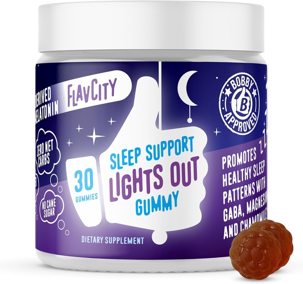 FlavCity Melatonin Sleep Gummies for Adults, Lights Out Gummy - Chewable Sleep Support Supplement with Plant-based GABA, Magnesium & Χαμομήλι για Βαθύ & Ξεκούραστο Bedtime, 30-Day Supply