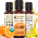 Organic Liquid Vitamin D Drops for Kids & Adults, Sugar Free. Easy to Use 1,000 IU/Drop in Coconut MCT Oil. Lasts Months, Best for High Doses. Max Absorption VIT D3 Supplement. Great Taste (Citrus)