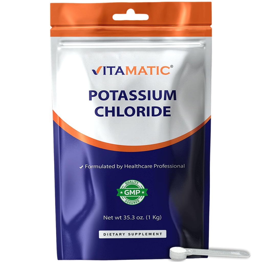 Vitamatic Potassium Chloride Powder – 1 Kg (2.2 lb) – Pure, No Fillers, Non-GMO, Gluten Free