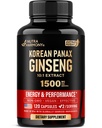 Panax Ginseng 15.000 mg - Κόκκινο Κορεάτικο Ginseng συμπλήρωμα για άνδρες - Extra Strength 10:1 Extract - Ενέργεια, Εστίαση, Παραγωγικότητα & Απόδοση - Φυσικό & Vegan - Made in USA - 120 Κάψουλες, 2 Μήνες Προμήθεια