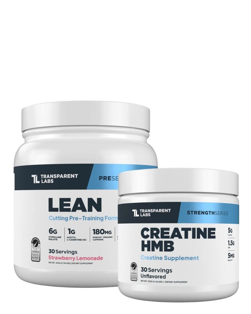 Transparent Labs Lean Pre-Workout (30 Servings, Strawberry Lemonade) & Creatine HMB (30 Servings, Unflavored)