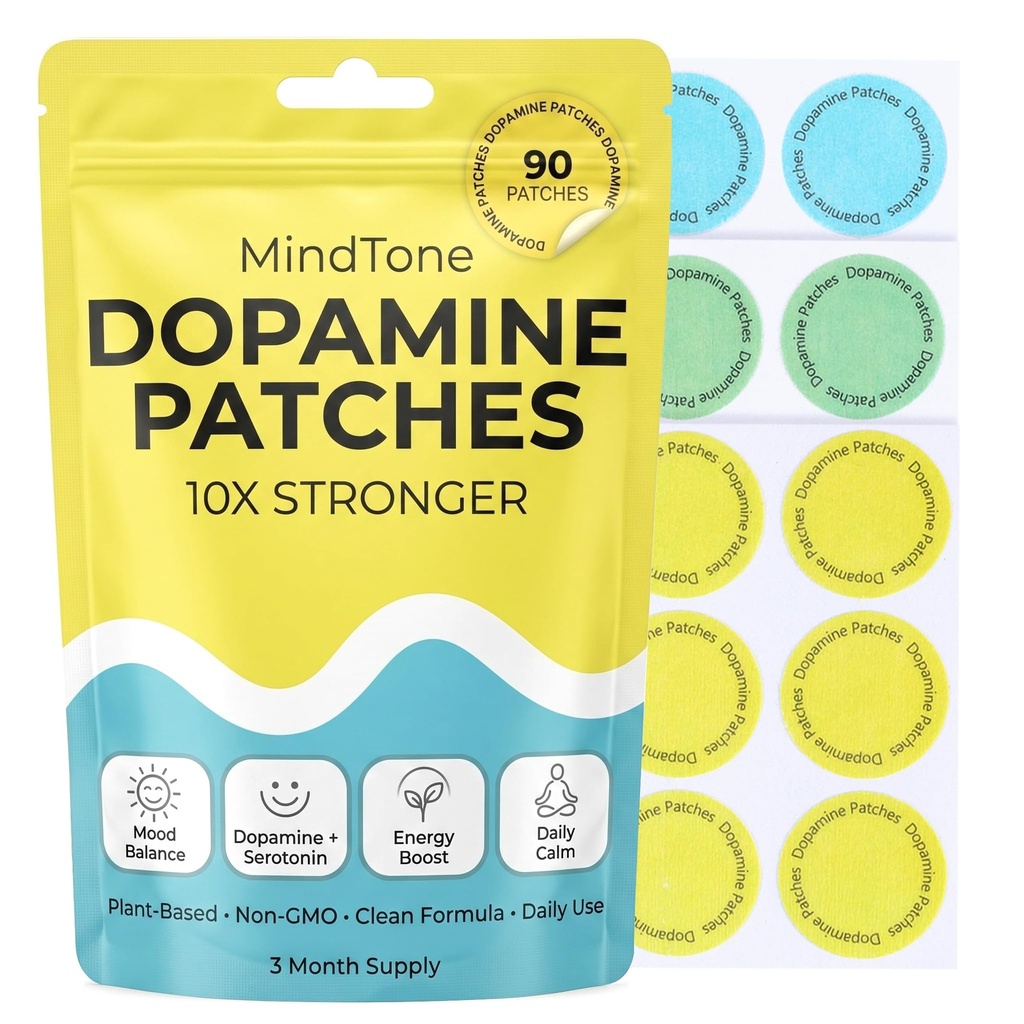 Dopamine Patches Extra Strength – 90 Count Plant-Based Non-GMO Mood Support & Energy Patch – Dopamine & Serotonin Balance – Mood Balance Patch for Women & Men – 3 Month Supply