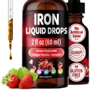 Liquid Iron Drops – Liquid Iron Supplement with Vitamin C, B6, B12, Folic Acid, & Collagen – Natural Strawberry Flavor – 2 fl oz