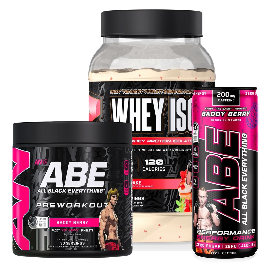 Paddy The Baddy Training Stack Bundle - All Black Everything Pre-Workout, Performance Energy Drink & Whey Protein Isolate