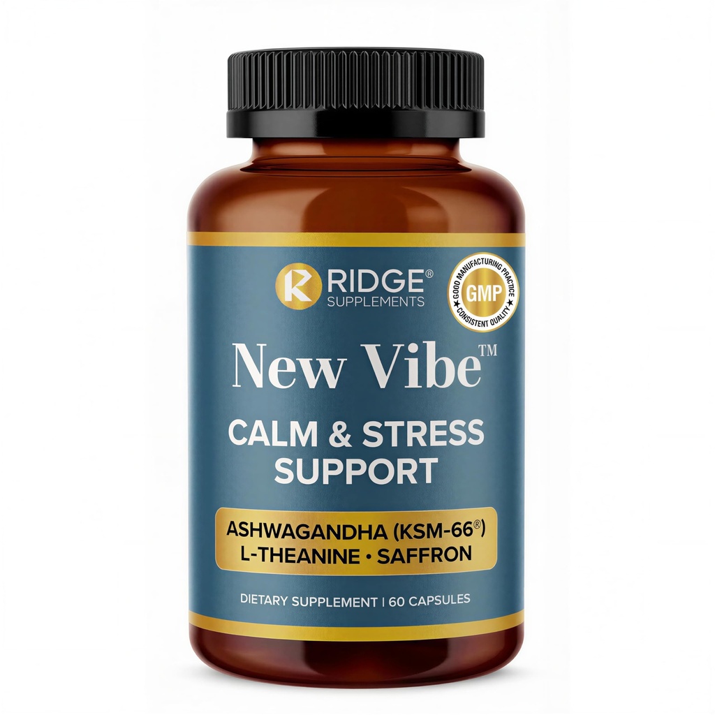 New Vibe KSM-66 Ashwagandha Supplement for Stress & Mood Support | Formulated With L-Theanine, Ashwagandha KSM 66 & Saffron Extract To Help Maintain Calm & Mental Ease For Men & Women | 60 Capsules