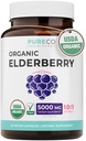 Organic Elderberry Capses - 10:1 Extract Equals 5.000mg Fresh Elderberries (Vegan) for Immune Support, Allergy, Sinus Relief - Sambucus Nigra - Black Elderberry - 30 Caps (No Pills or Gummies)