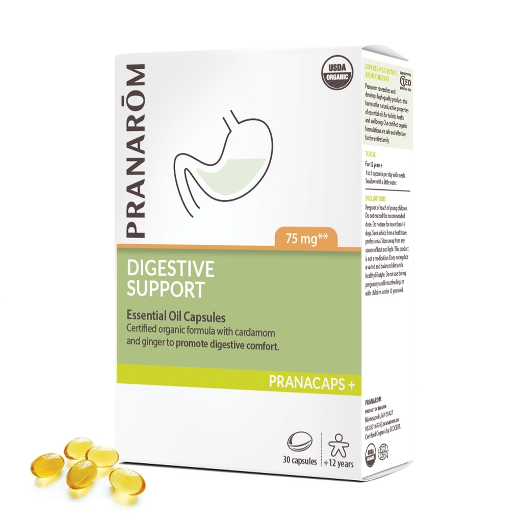 Pranarom - Digestive Support Pranacaps 30 Capsules - Certified Organic Ingredients - Safe, Pre-dosed, Easy to Swallow - Sustainable & Eco-Friendly
