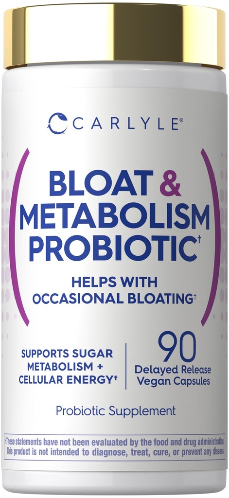 Carlyle Bloat and Metabolism Probiotic | 90 Capsules | Bloating Relief Formula | Sugar & Cellular Energy Support | for Women and Men | Vegan, Non-GMO, Gluten Free