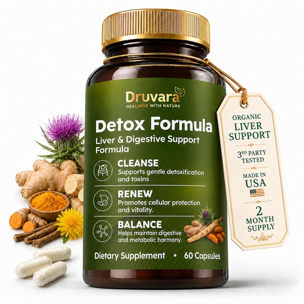 Detox Capsules with Milk Thistle, Dandelion Root & Herbal Blend, Natural Liver Detox Supplement, Digestion & Energy Support | Clean, Non-Habit Forming Formula – 60 Capsules