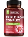 Iron Supplement for Women & Men, 3-in-1 65mg Iron Pills, Bisglycinate, Sulfate, Carbonyl Iron with Vitamin C, Enhanced Absorption, Energy, Red Blood Cell Support, Gentle, 60 Tablets