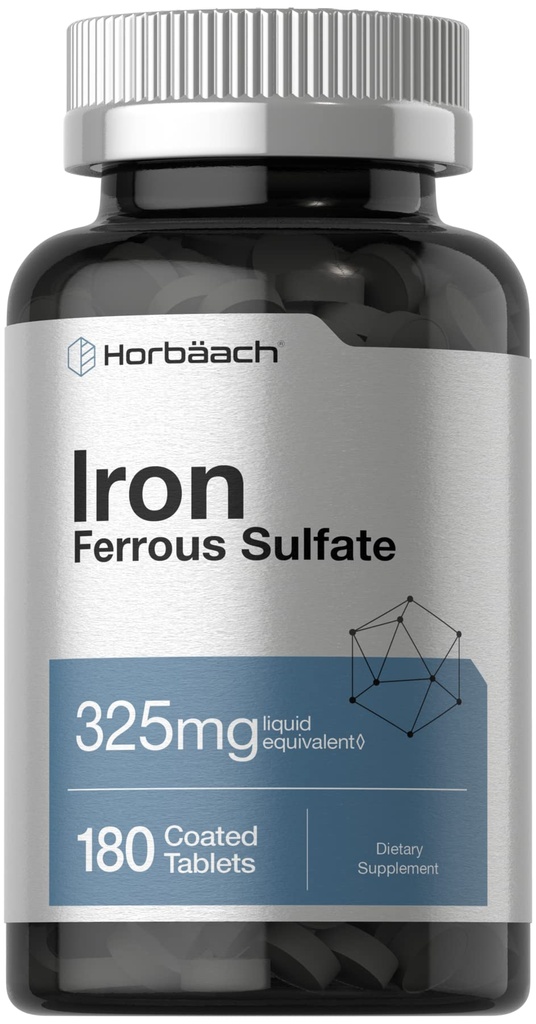 Horbäach Iron Ferrous Sulfate | 180 Count | Vegetarian, Non-GMO & Gluten Free Dietary Supplement