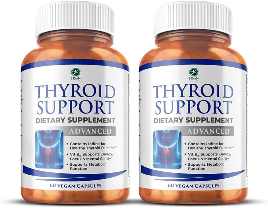 1 Body Thyroid Support Supplement, 90-Day Supply, 2 Pack with B12, Iodine, Zinc, Selenium, Ashwagandha, Non-GMO Vegetarian Formula