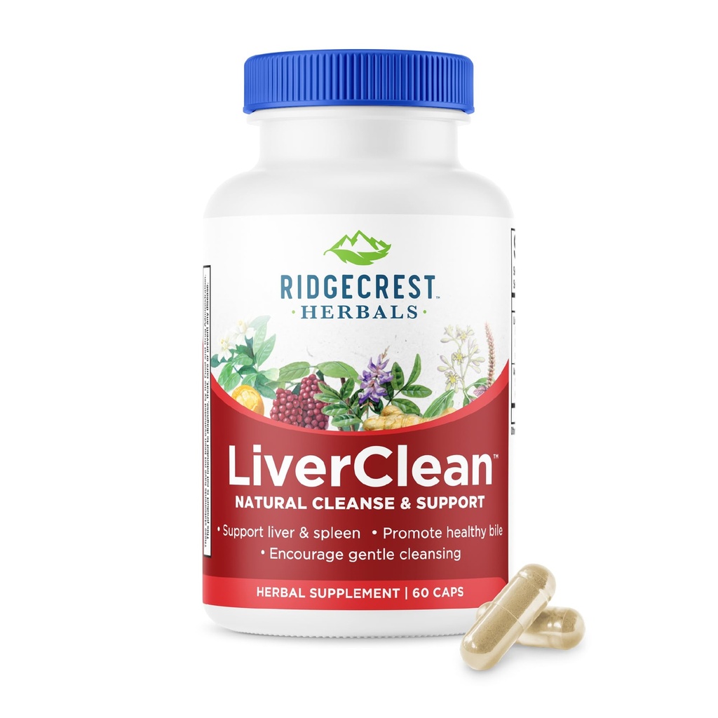 Ridgecrest Herbals LiverΚαθαρό, βοτανικό συμπλήρωμα υποστήριξης ήπατος, ευλογημένο Thistle, Dandelion, Detox, Καθαριότητα Υποστήριξη, Υγιεινή Bile (60 Caps, 30 Serv)