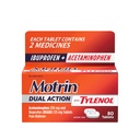 Motrin Dual Action with Tylenol, Fast-Acting Pain Reliever with 125 mg Ibuprofen (NSAID) & 250 mg Acetaminophen for up to 8 Hours Pain Relief of Minor Aches & Pains, 80 Count