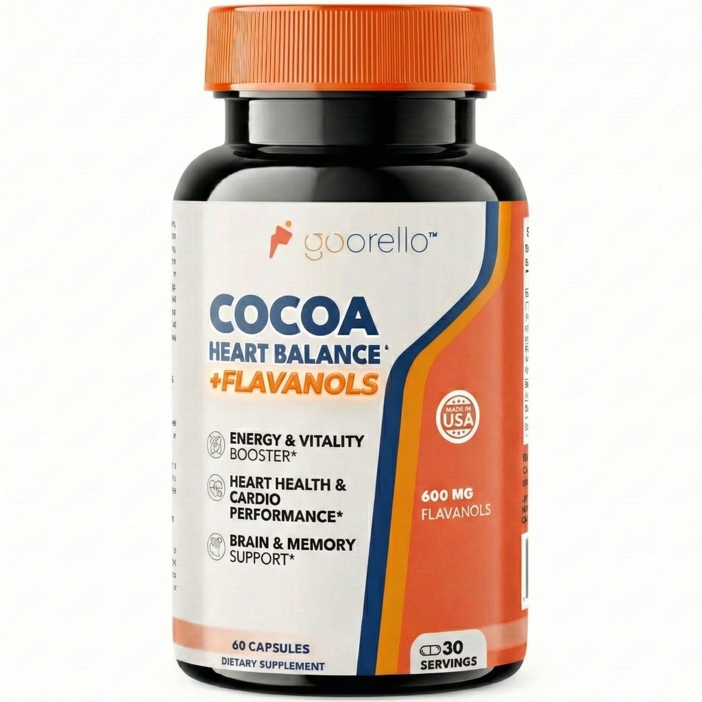 600mg Cocoa Flavanols – Heart Health & Circulation Support Supplement – Promotes Nitric Oxide Production & Energy – Vegan – 60 Capsules (30 Day Supply)