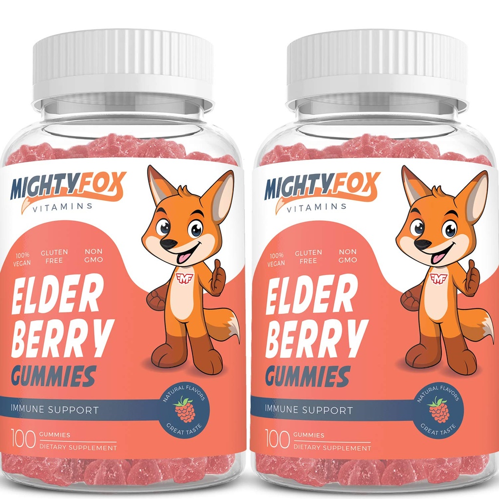 Elderberry Gummies for Kids with Sambucus, Echinacea, Propolis and Vitamin C - 100% Vegan, Gluten Free, Non GMO, Raspberry Flavor - 100 Count (2-Pack)