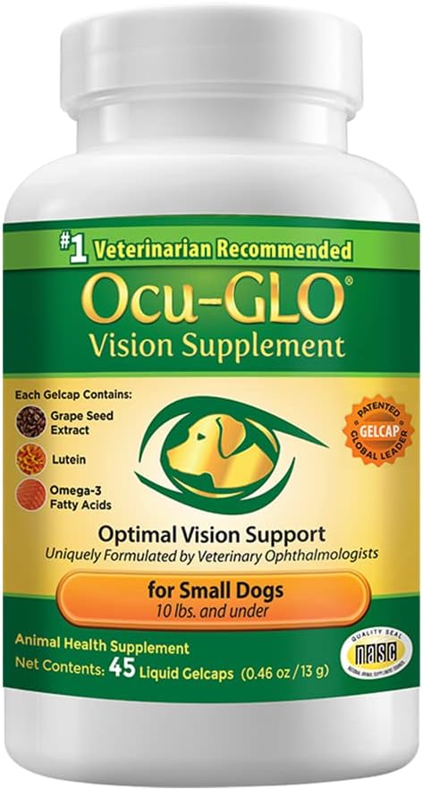 Ocu-GLO Vision Supplement for Small Dogs by Animal Necessity with Lutein, Omega-3 Fatty Acids, Grape Seed Extract and Antioxidants to Promote Eye Health in Dogs, 45ct Liquid Gelcaps