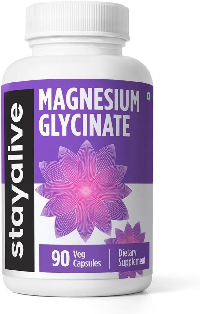 STAY Alive Χηλικό Μαγνήσιο Γλυκινικό 500mg, Υψηλή Απορρόφηση, 90 Κάψουλες, 100% Αμιγής Γλυκινικό Σκόνη, Επιπλέον Ενίσχυση Συμπλήρωμα Μαγνησίου για γυναίκες και άνδρες, Μη ΓΤΟ & Χάπια Χωρίς Γλουτένη