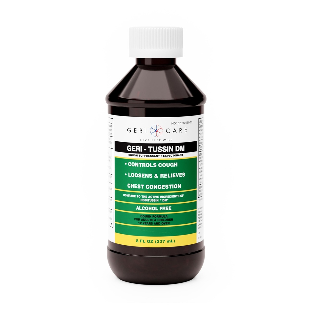 GeriCare Geri-Tussin DM Liquid Cold Cough Syrup 2-in-1 Maximum Strength Cough Suppressant Dextromethorphan & Expectorant Guaifenesin| Non-Drowsy Cough Relief Syrup & Chest Decongestant| 8 Fl Oz