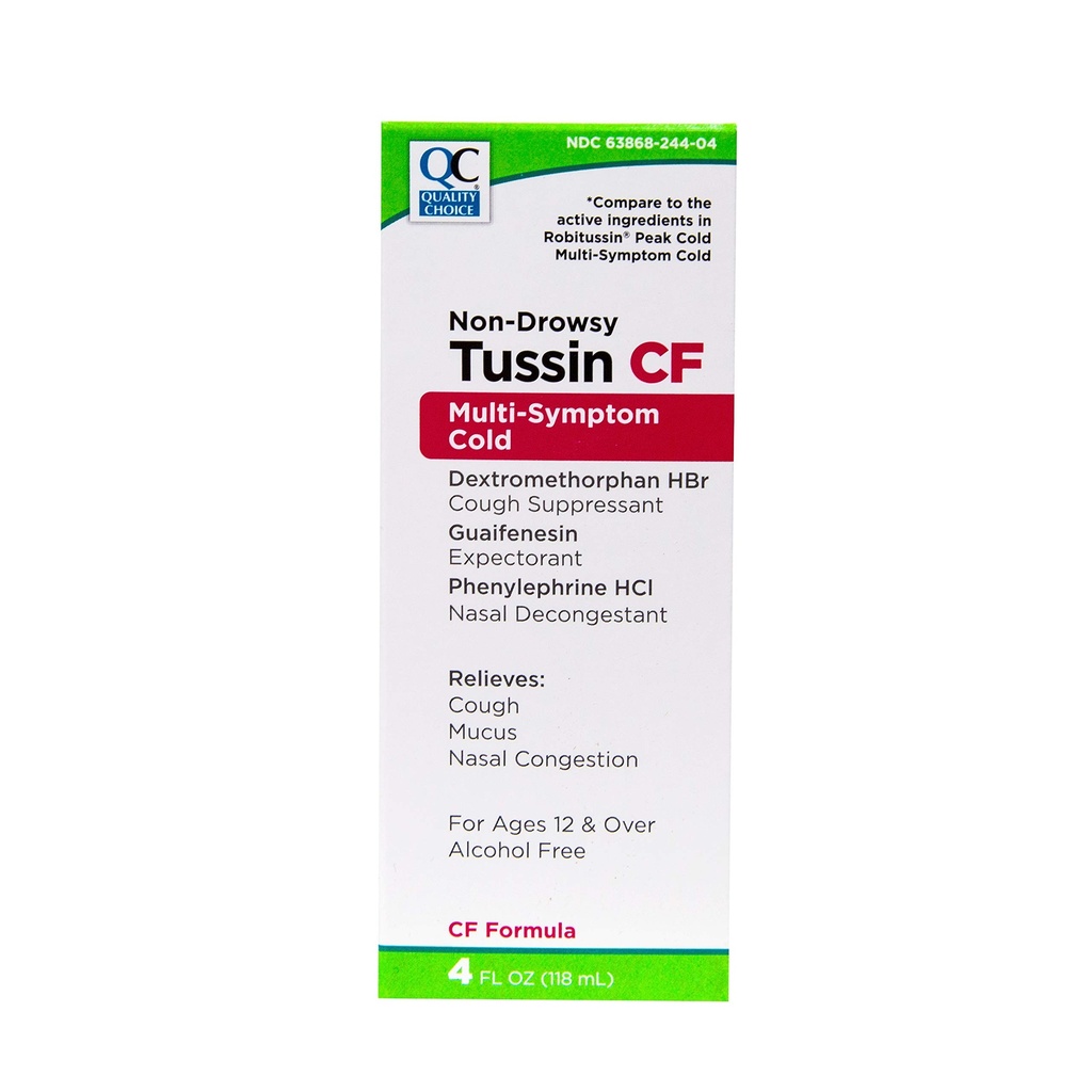 Quality Choice Non-Drowsy Tussin CF Multi-Symptom Cold Relief 4 Oz (Pack of 3)