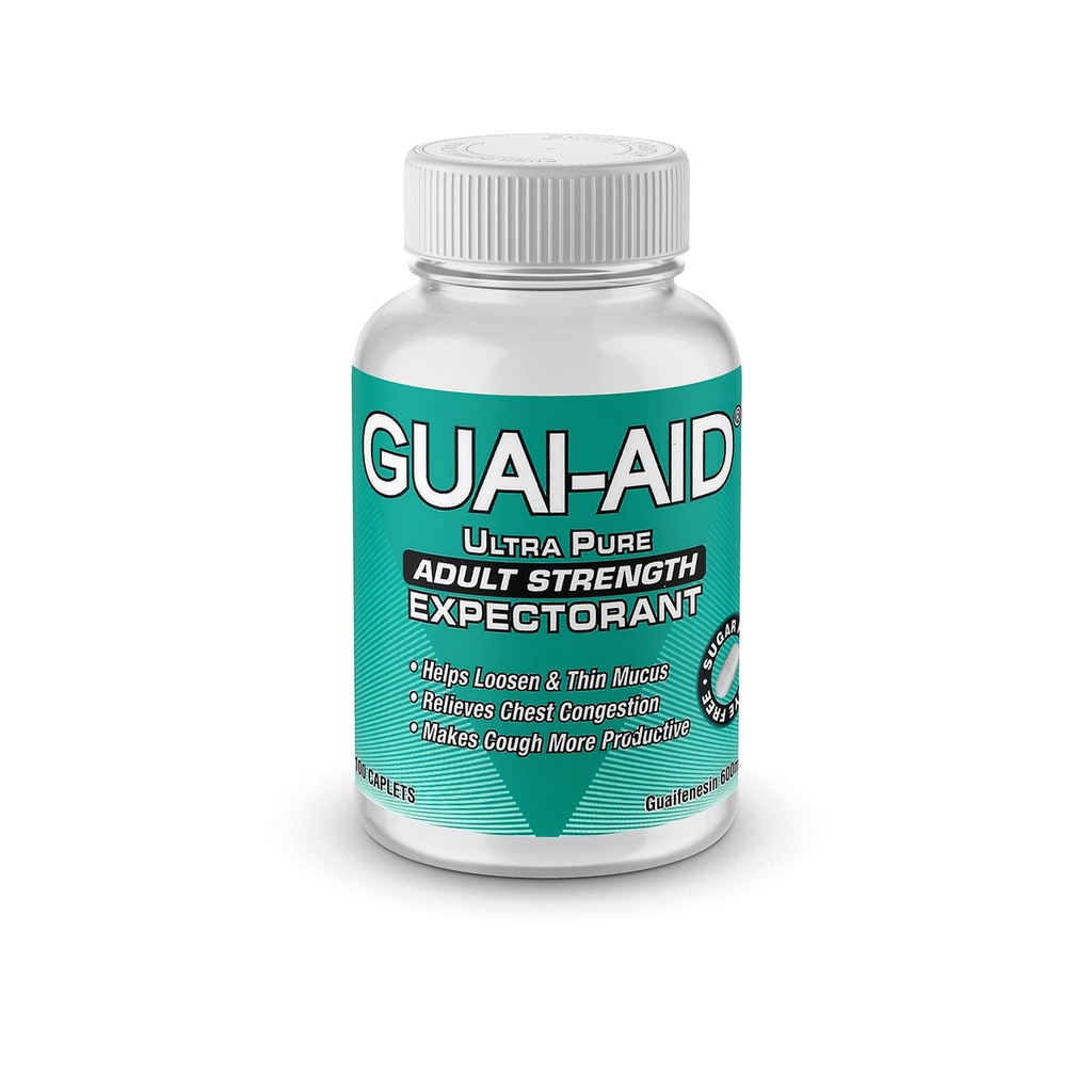 100 600mg Guaifenesin Caplets “for All-Day Everyday Mucus Relief” Controls phlegm, Cough, Chest Congestion, colds & flu.