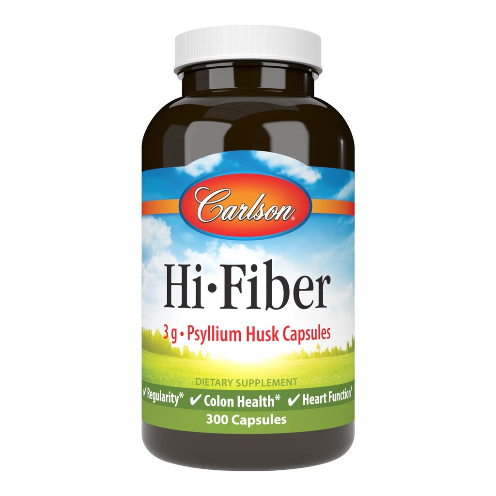 Carlson - Hi-Fiber, 3 g, Psyllium Husk Capsules, Regularity, Colon Health & Heart Function, 300 Capsules