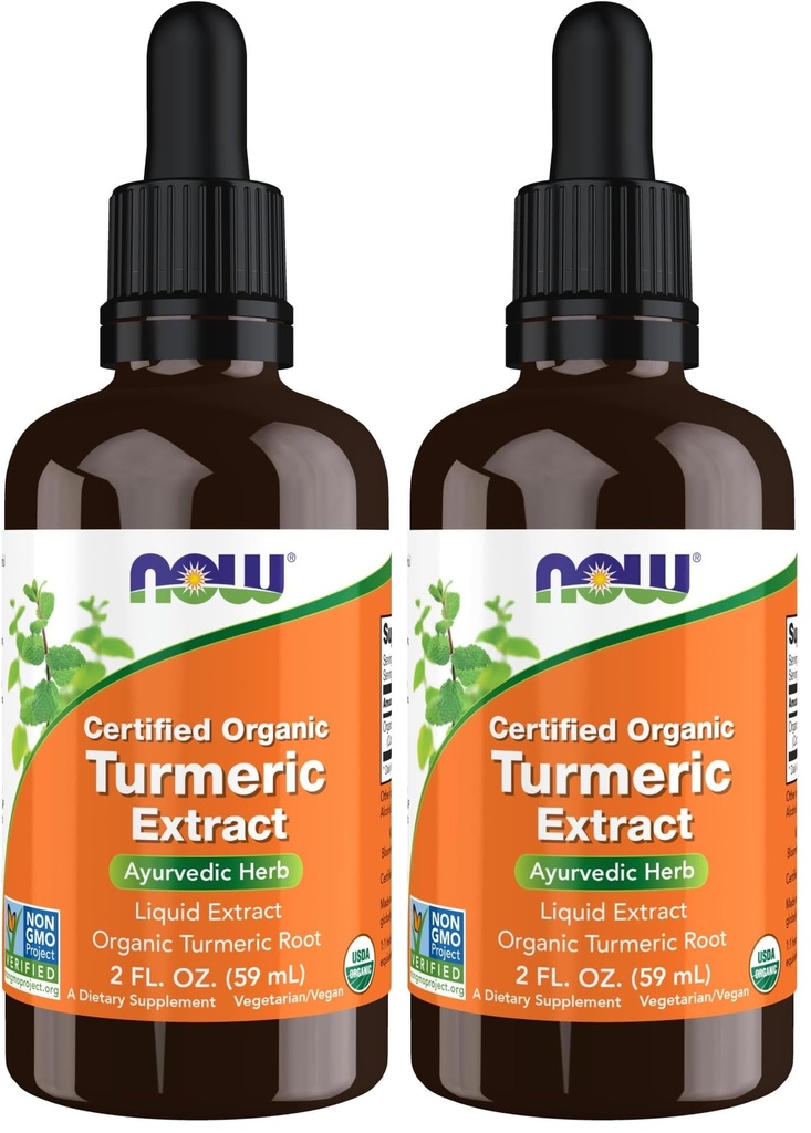 NOW Supplements, Certified Organic Turmeric Extract, Ayurvedic Herb, Liquid Extract, Organic Turmeric Root 2 Fluid Ounces (Pack of 2)