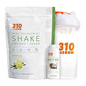 Vegan Organic Plant Protein Powder and Meal Replacement Shake With Shakeer Cup and 2 Oz MCT Oil - By 310 Nutrition - Gluten, Dairy and Soy Free - 0g Sugar 
