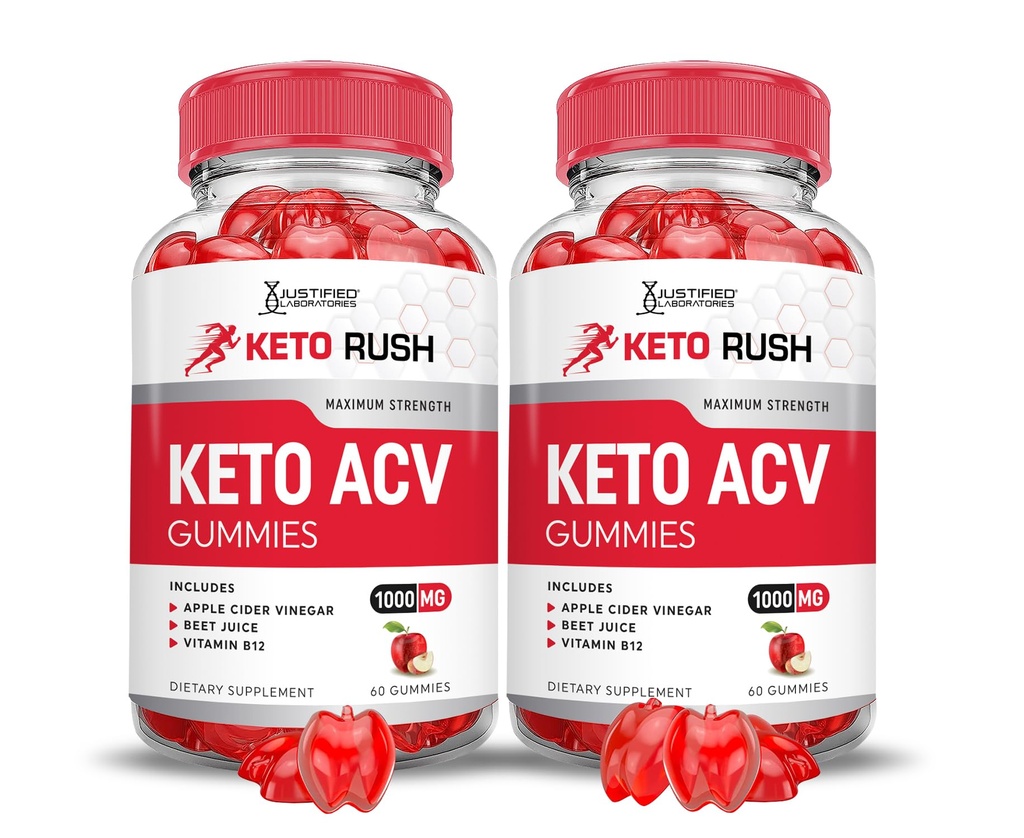 (2 Pack) Keto Rush Keto ACV Gummies Advanced Formula 1000MG Keto Rush Keto Gummies Apple Cider Vinegar Boost Formulated with Pomegranate Beet Juice Powder B12 Vegan Non GMO 120 Gummys