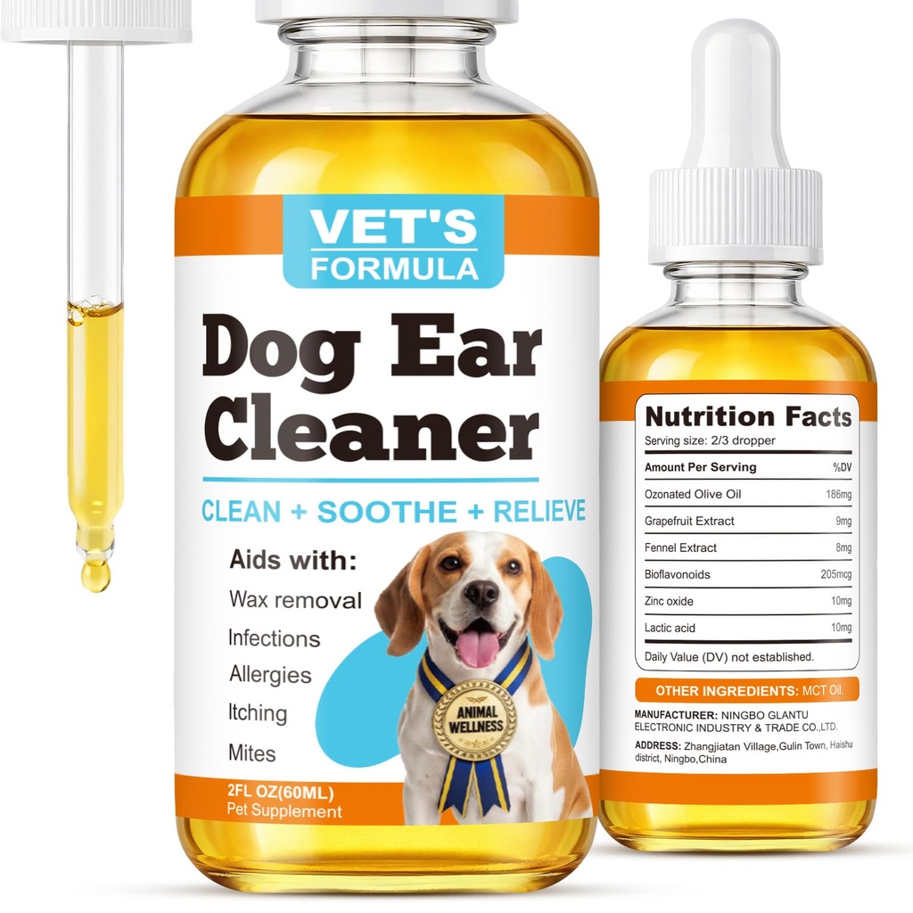 Dog Ear Cleaner and Infection Treatment,Natural Ear Drops for Dogs, Gentle Relief for Itching, Irritation, Wax Build-Up & Infections,Safe Ear Cleaning Solution for All Breeds & Ages