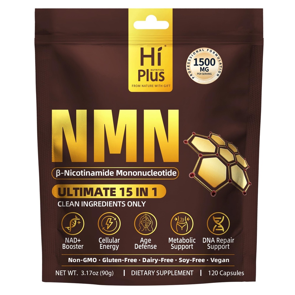 NMN Supplement 1500mg per Serving 15-in-1 Complex Formula with Nicotinamide Mononucleotide, CoQ10, Quercetin, TMG, Resveratrol Supports Cellular Energy & NAD+ Balance 120 Capsules
