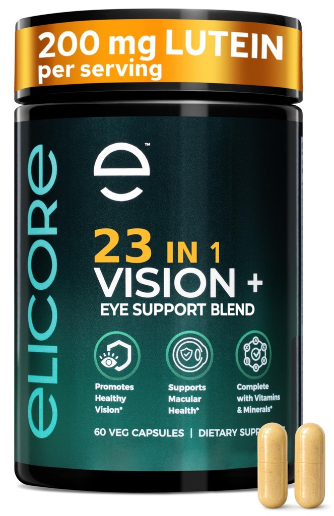 Premium Eye Vitamins – 200 mg Lutein and Zeaxanthin Supplement – Clear Vision & Eye Health Support* – 23 in 1 Complex with Lutein, Zeaxanthin, Vitamins & Minerals – 60 Veg Caps