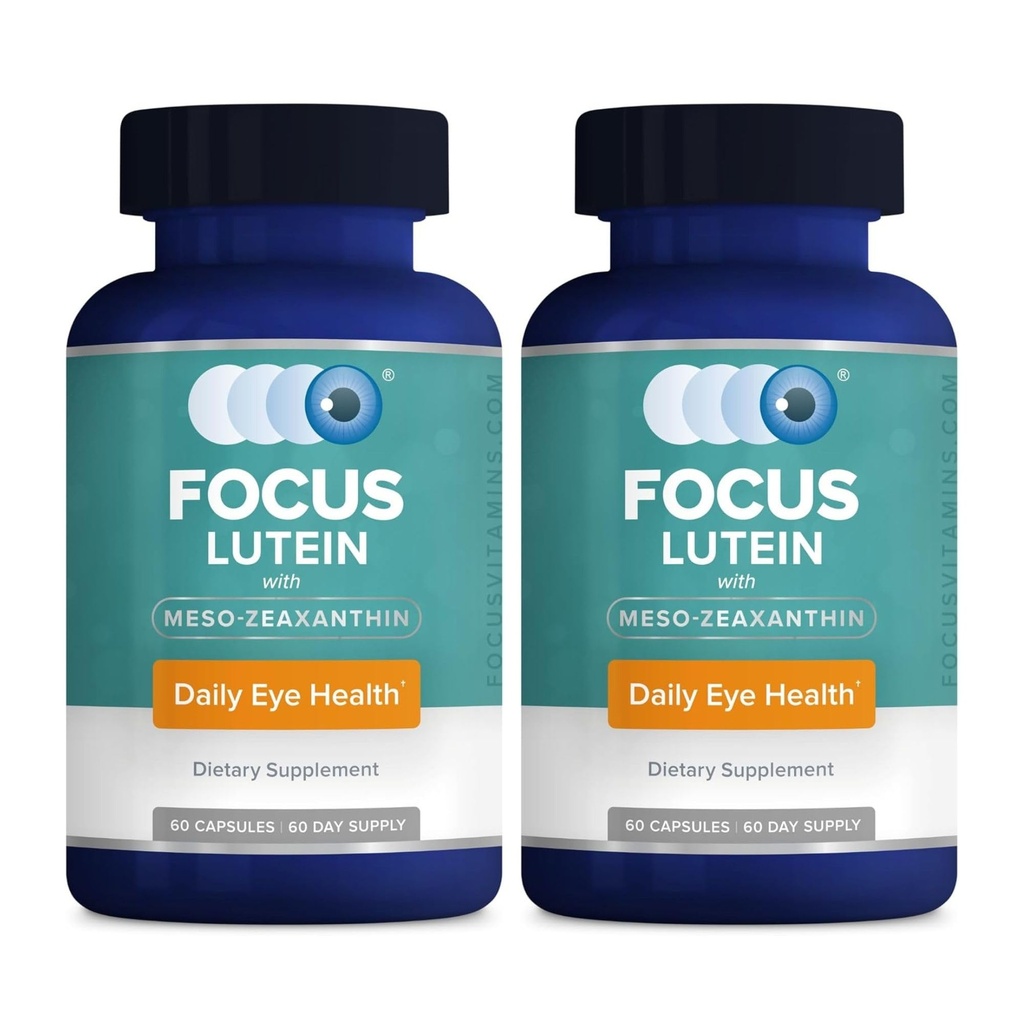 Focus Lutein for Eyes with Meso-Zeaxanthin, Eye Vitamin Supplement, 120 Count, 120 Day Supply, Daily Vision Support for Digital Screens, Bright Lights, Sunlight, Vegan and Sugar-Free, Made in USA
