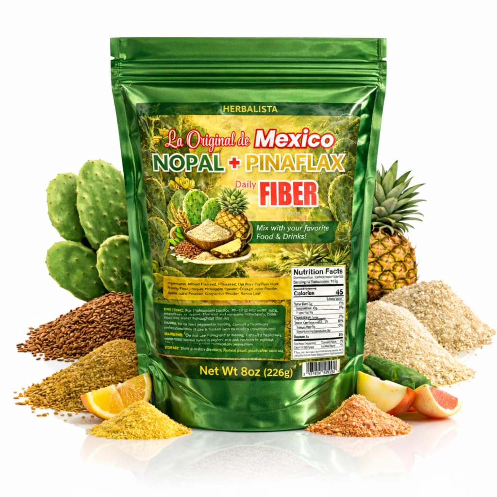 HERBALISTA La Original de Mexico Nopal + Pina Daily Fiber 8oz (226g), Plant-Based Fiber Blend with Nopal, Flaxseed, Psyllium & Fruit Powders, Easy to Mix Powder