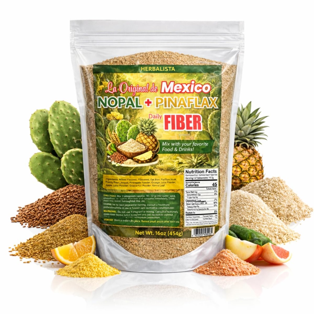 HERBALISTA La Original de Mexico Nopal + Pina Daily Fiber 16oz (454g), Plant-Based Fiber Blend with Nopal, Flaxseed, Psyllium & Fruit Powders, Easy to Mix Powder