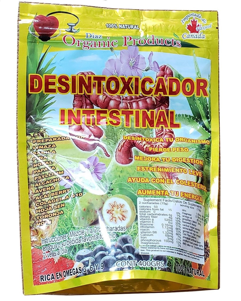 Diaz Organic Products DESINTOXICADOR INTESTINAL with Alcachofa & Papaya Powder 14 oz
