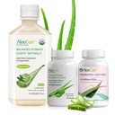 AloeCure Organic Aloe Vera Digestion Pack - 3 Pieces - Natural Flavor Juice, Aloe Vera Capsules, Probiotics + Enzymes