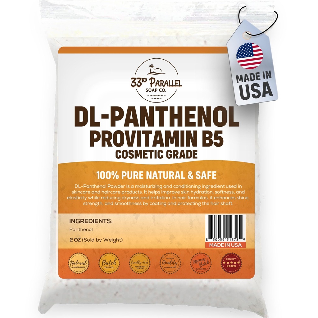 Pure DL-Panthenol Powder (2oz) | Provitamin B5 Powder, Cosmetic Grade | For Hair Care, Skin Care, Nails Deep Moisturizer, Panthenol Cream, Hair Conditioner, Shampoo, Soap, Lotion | 2 OUNCES