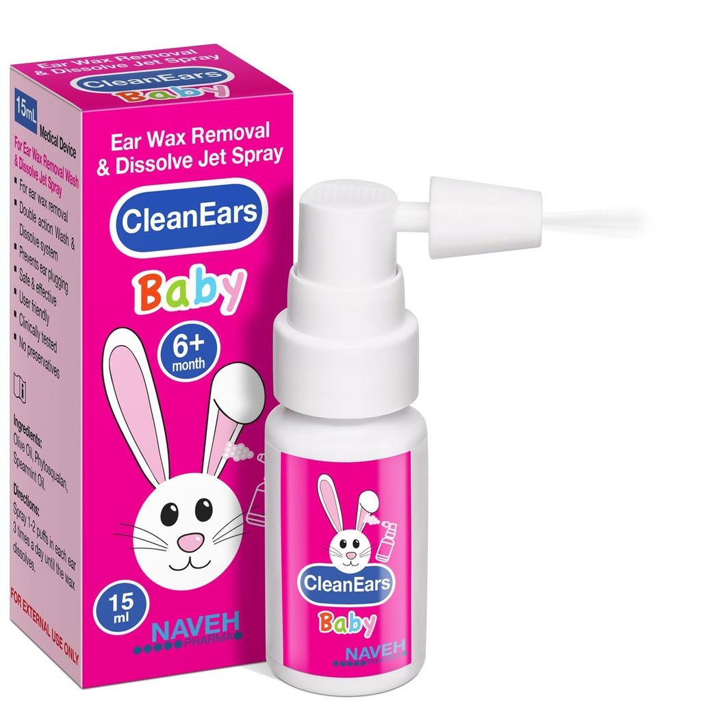 NAVEH PHARMA® CleanEars Baby | Fast-Acting Ear Wax Removal Spray | Breaks Down & Dissolves Earwax in Just 1 Treatment | Clinically Proven to Be 300% More Effective | Mineral Oil, Gentle&Safe | 0.5 OZ