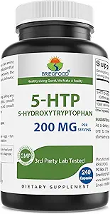 Brieofood 5-HTP 200mg ανά Σερβίρισμα - 240 Κάψουλες - 5-Υδροξυθρυπτοφάνη για Υγιεινή Χαλάρωση - 3ο Εργαστήριο Κόμμα Δοκιμασμένο